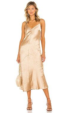 Line & Dot Dolly Satin Dress in Gold from Revolve.com | Revolve Clothing (Global)