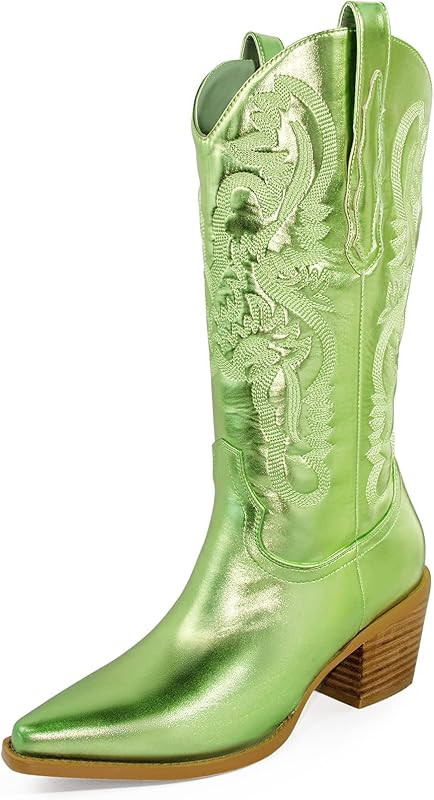 MUCCCUTE Women's Cowgirl Boots Metallic Cowboy Boots Chunky Block Heel Western Boots Ladies Vinta... | Amazon (US)