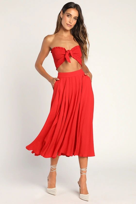 Bandeau Your Thing Red Two-Piece Midi Dress with Pockets | Lulus (US)