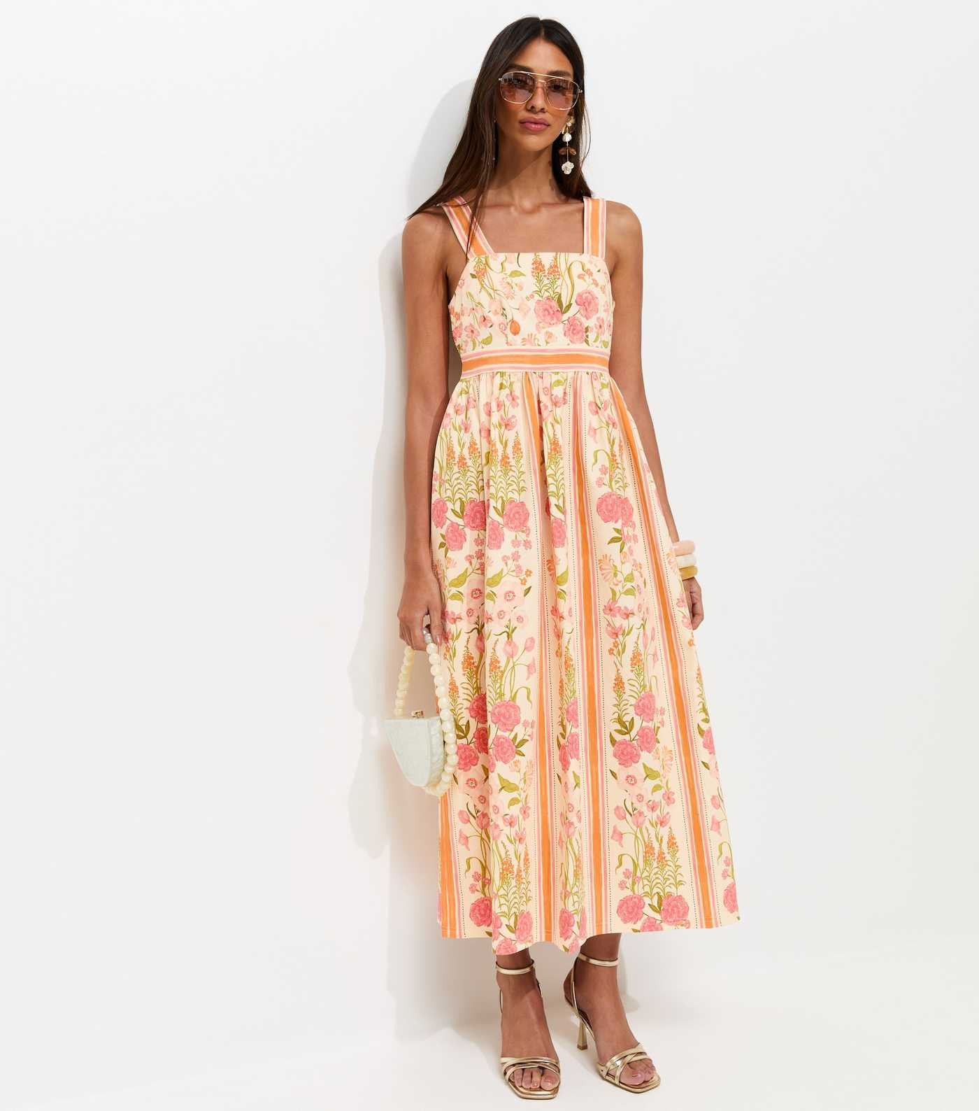 Orange Border Floral Print Midi Dress | New Look | New Look (UK)