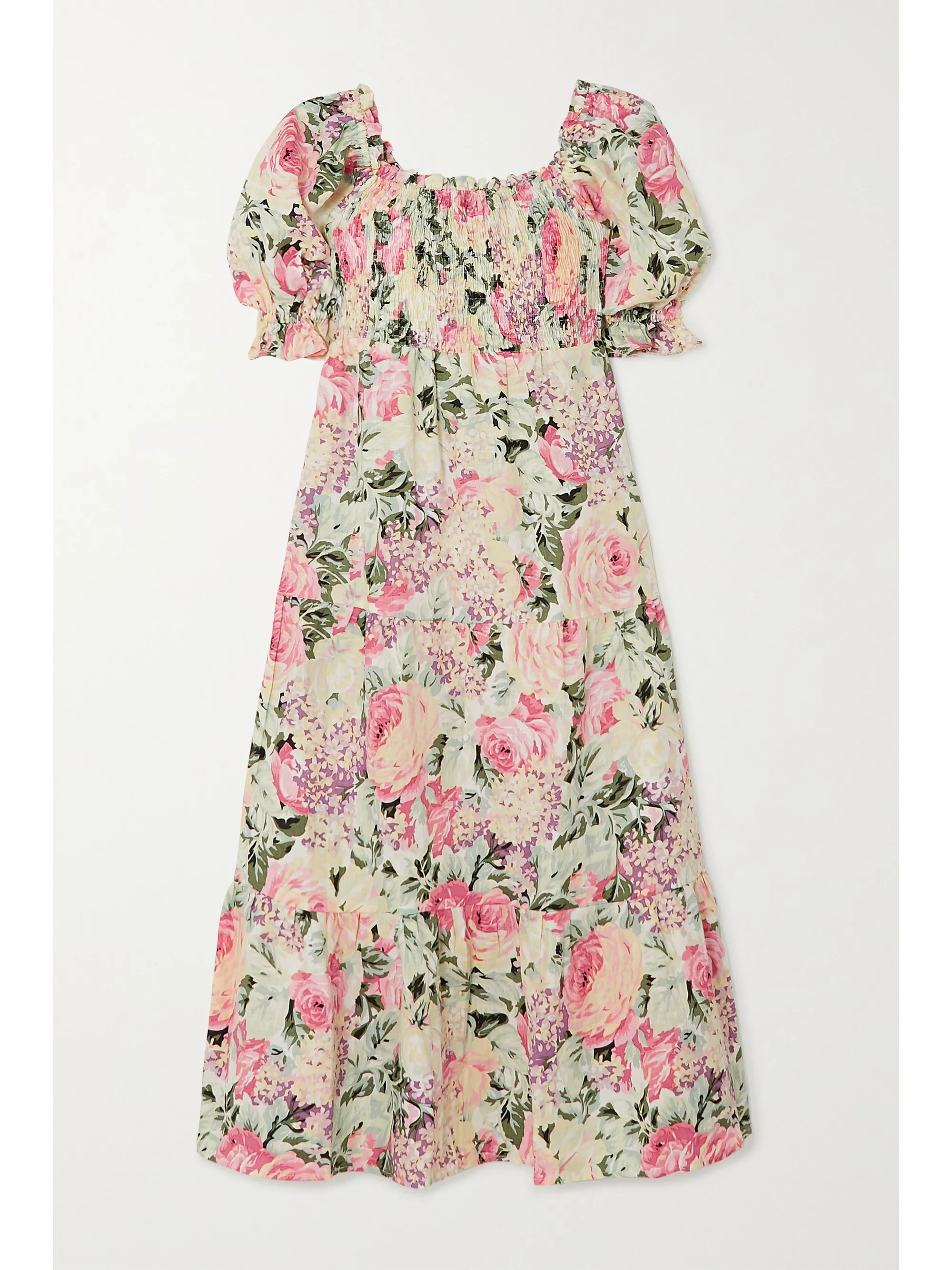 De Christin shirred floral-print linen midi dress | NET-A-PORTER (US)