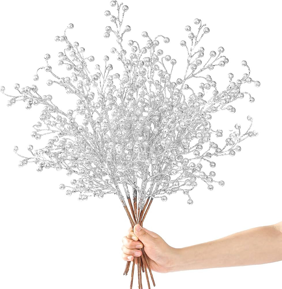 Sggvecsy 10 Pack Artificial Glitter Berry Stems Christmas Glitter Berries 18.9 inch Glitter Stick... | Amazon (US)