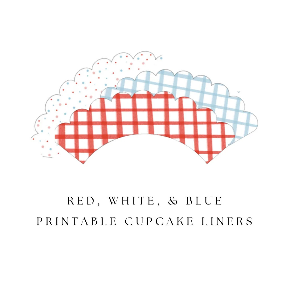 Red White Blue Printable Cupcake Liners - Gingham - Printable Party Supplies - Scalloped Cupcake ... | Etsy (US)
