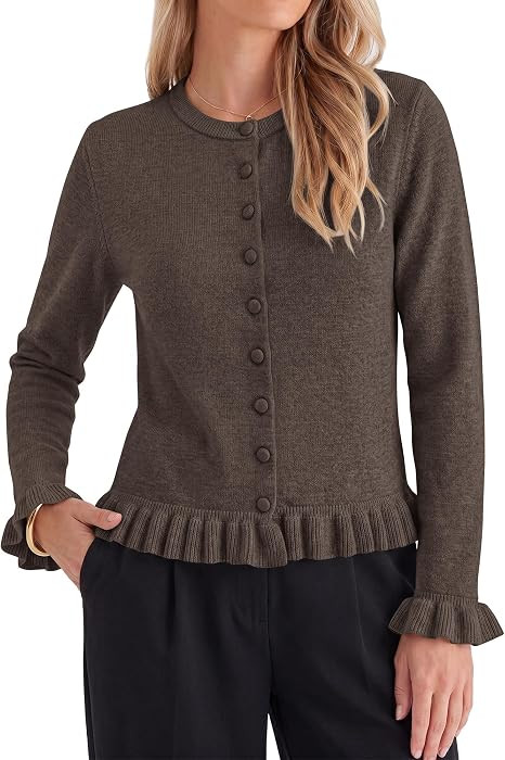 KIRUNDO Womens Cute Ruffle Cardigan Sweaters Trendy Button Down Sweater | Amazon (US)