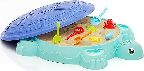 Sandbox with Lid, Kids Turtle Sand Box with Sand Molds and Shovels Set for Sensory Play, Toddler ... | Amazon (US)