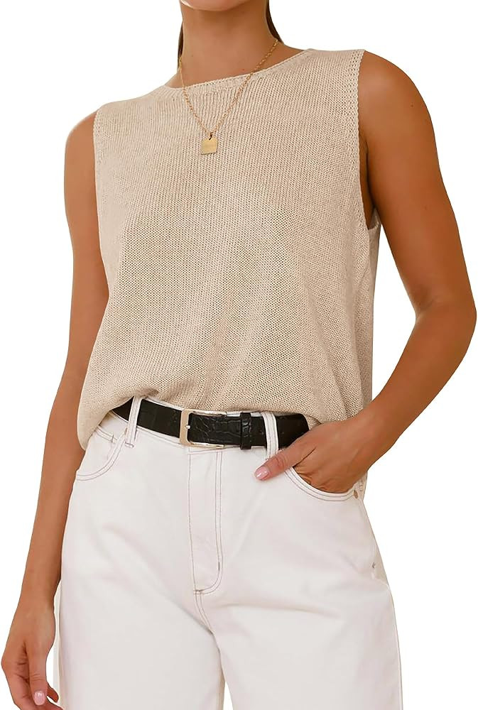 BTFBM Women's Sleeveless Sweater Vest 2025 Summer Crew Neck Ribbed Knit Lightweight Pullover Casu... | Amazon (US)