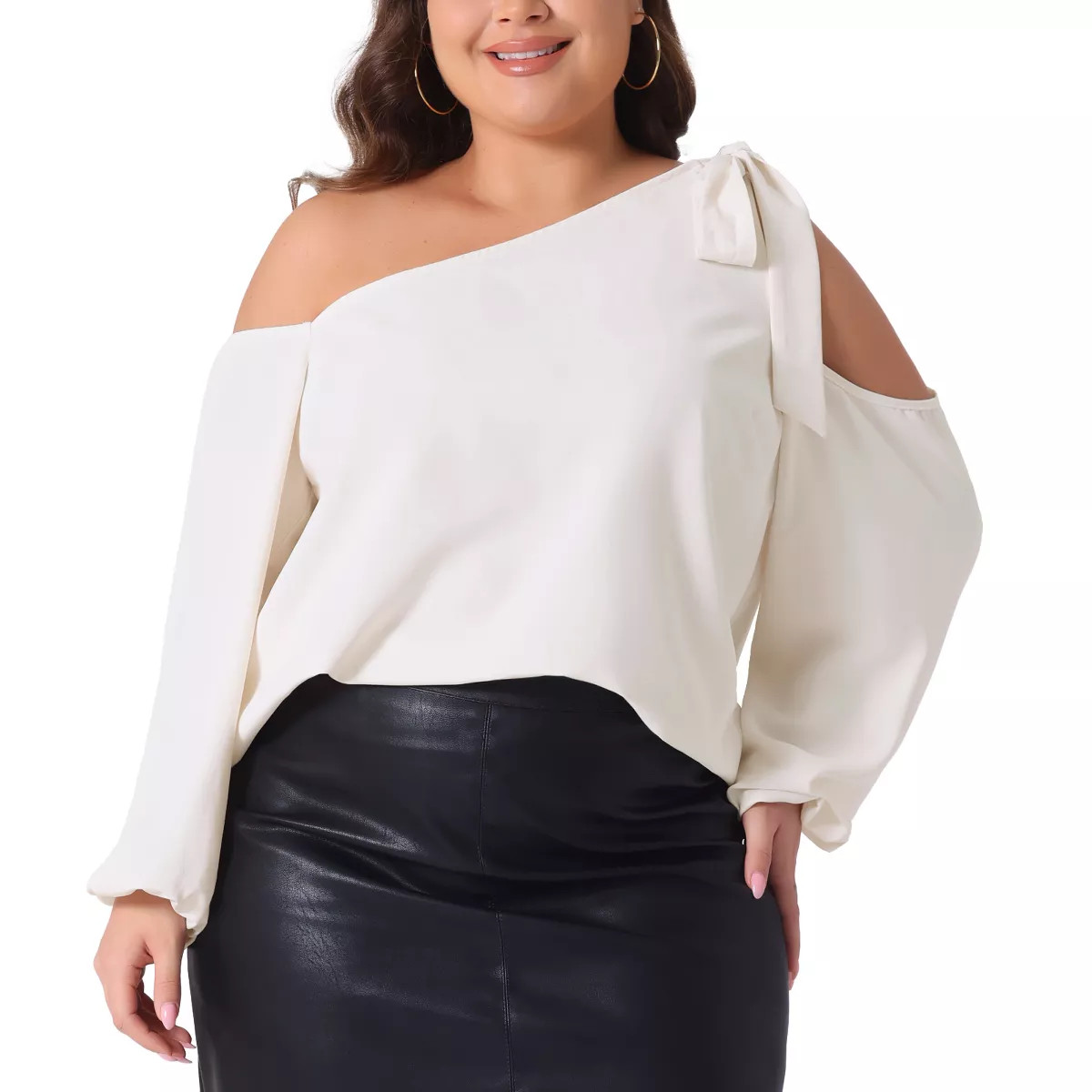 Agnes Orinda Women's Plus Size Cold Shoulder Tie Long Sleeve Blouses | Target
