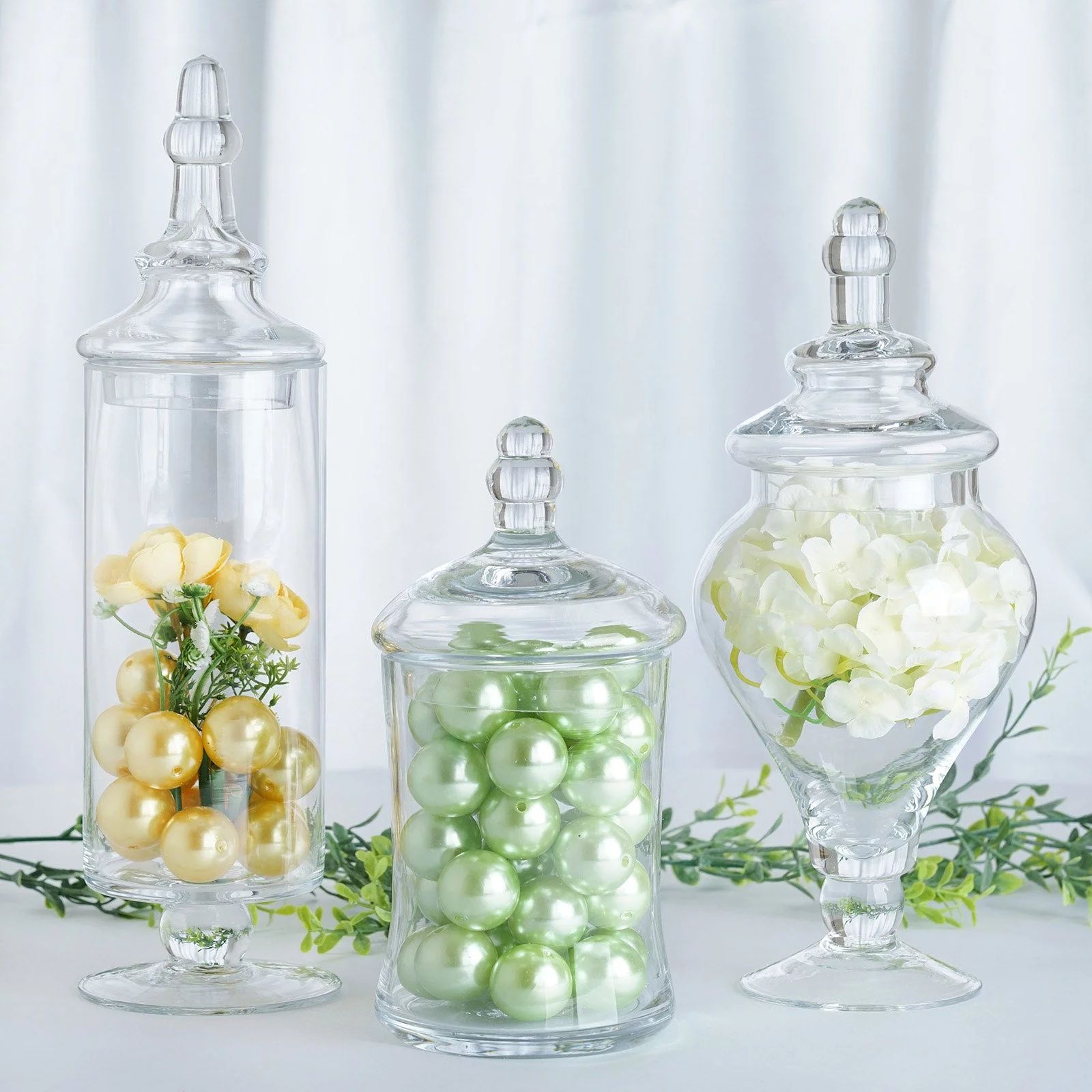 Efavormart Set of 3 Clear Apothecary Glass Candy Jars With Lids - 9"/13"/14" | Walmart (US)