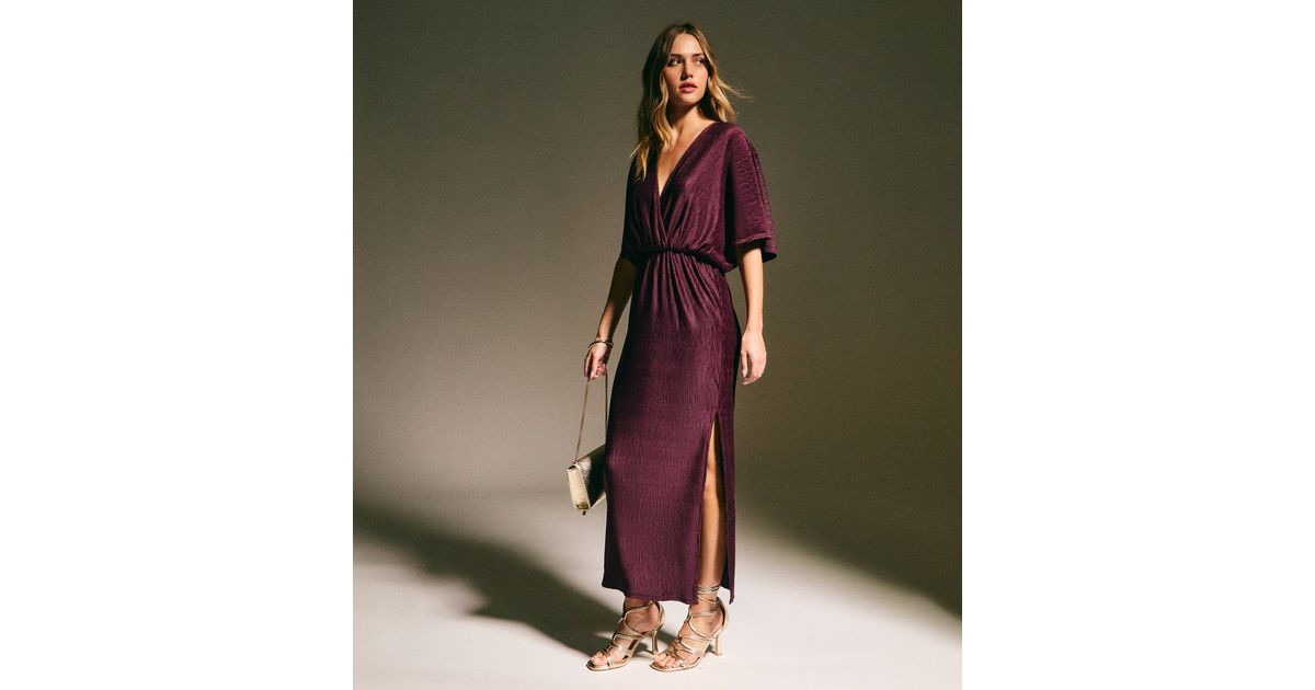 Dark Purple Plisse Batwing Midaxi Dress | New Look | New Look (UK)