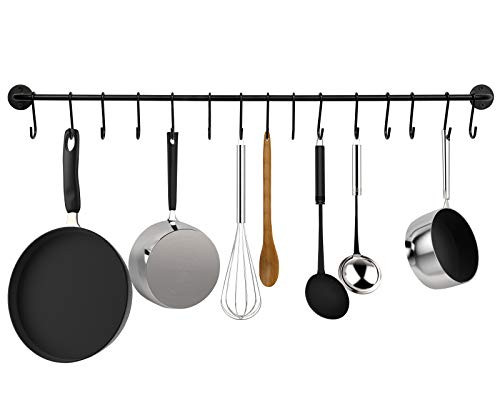 Greenco Pot and Pan Wall Mounted Rail, Pot and Pan Hanger, 15-Hook, Black | Amazon (US)