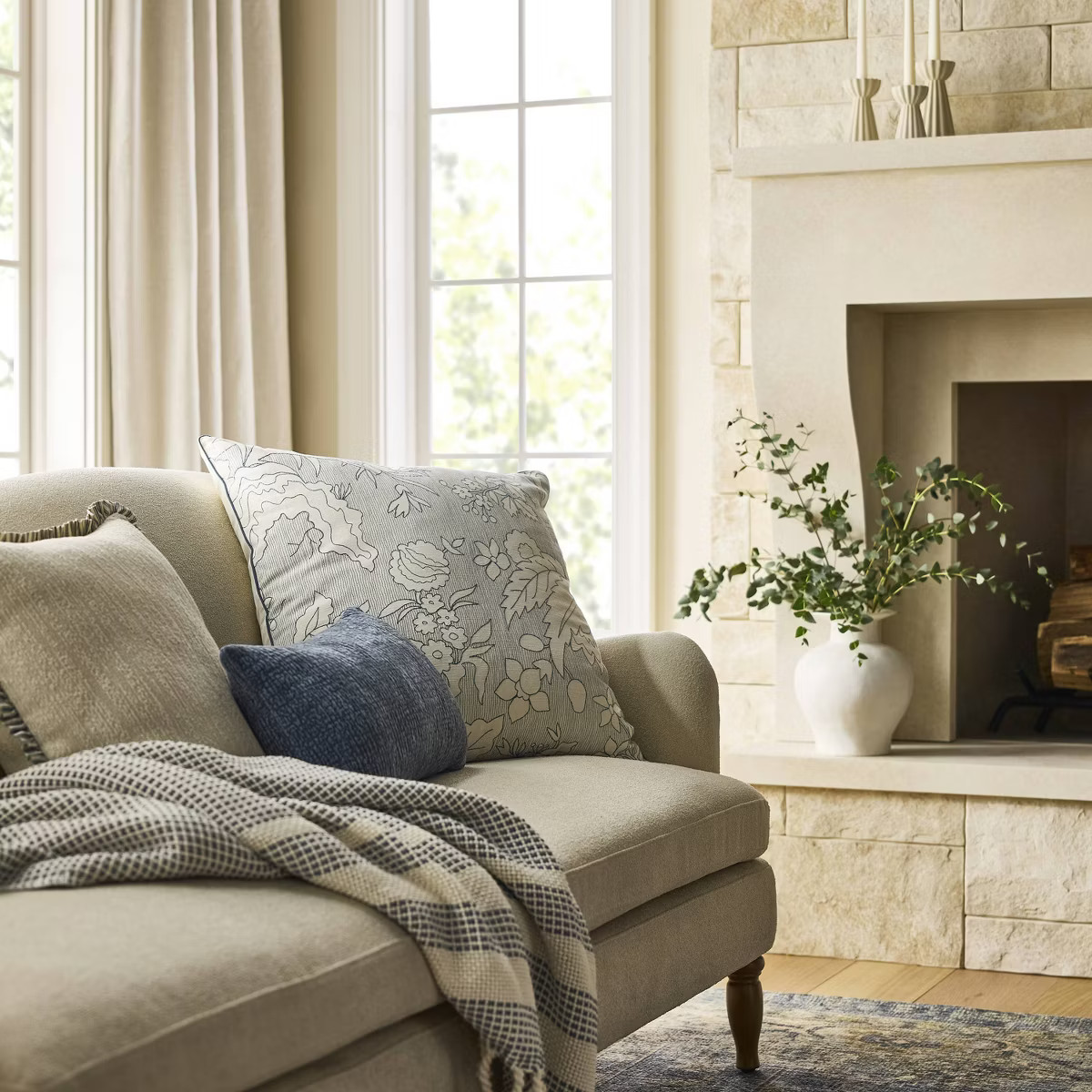 Oversized Square Reverse Embroidered Floral Blue and Cream - Threshold™ Design with Studio McGe... | Target