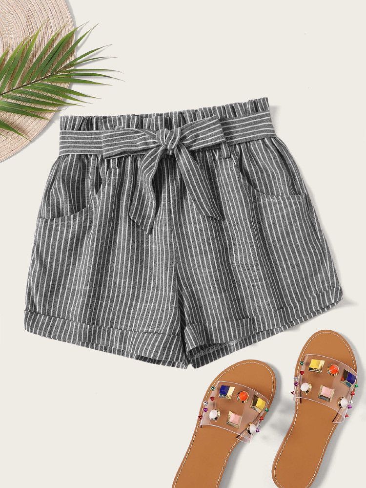 Striped Self Tie Shorts | SHEIN