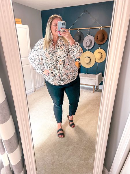 Quick and easy outfit for work - black skinny jeans with a cute blouse and sandals. 

I’m wearing a 35L (Size 20 tall) in the jeans. The blouse is older so linking some similar options fit for spring. 

#LTKover40 #LTKplussize