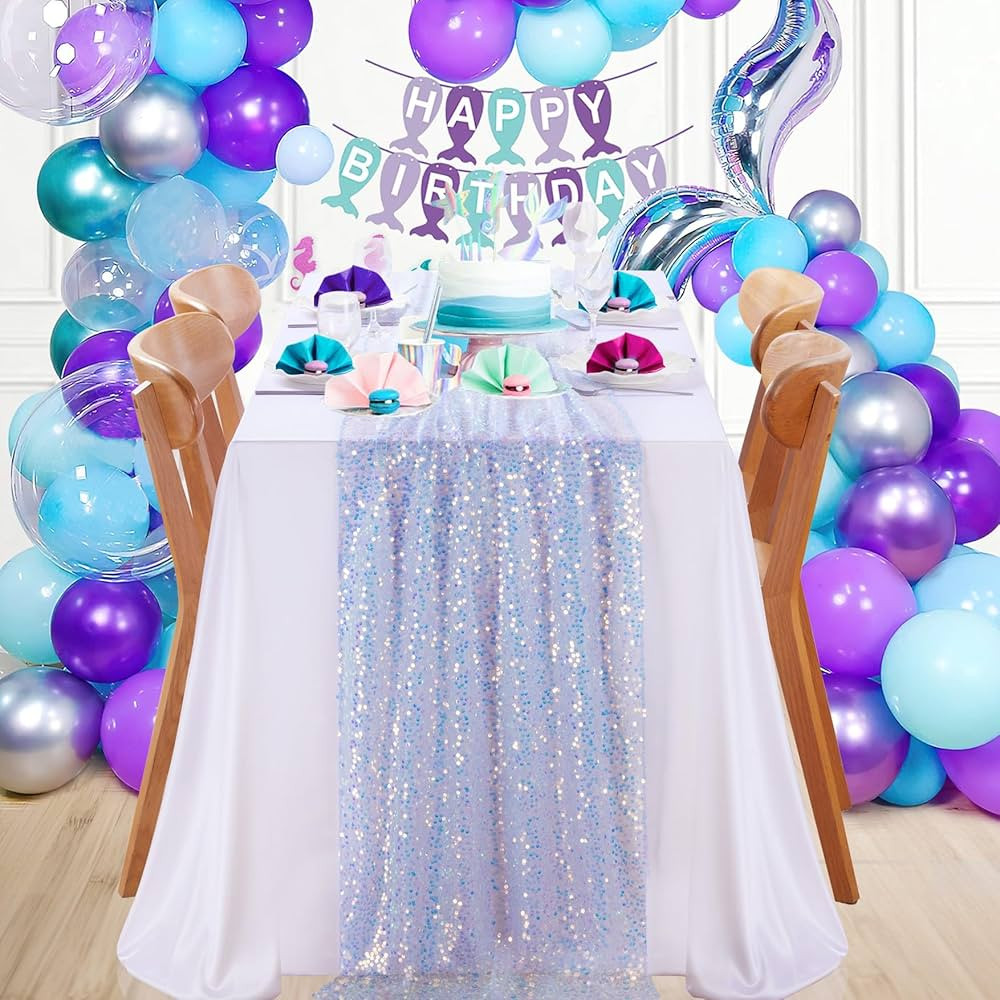 Sequin Table Runner Iridescent Blue Table Runner 25X120 inch Elegant Table Runner for Wedding Bir... | Amazon (US)