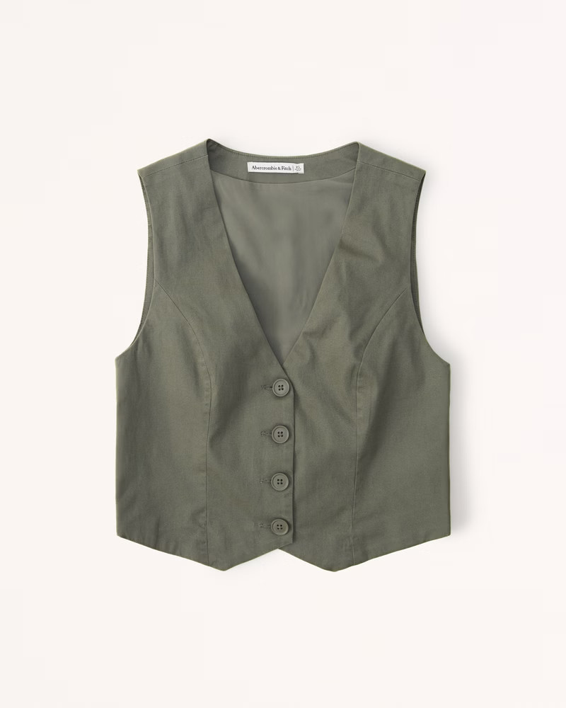 Abercrombie & Fitch Women's Tailored Vest Set Top in Olive - Size XL | Abercrombie & Fitch (US)