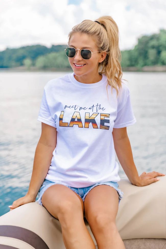 Meet Me At The Lake Graphic Tee White | The Pink Lily Boutique