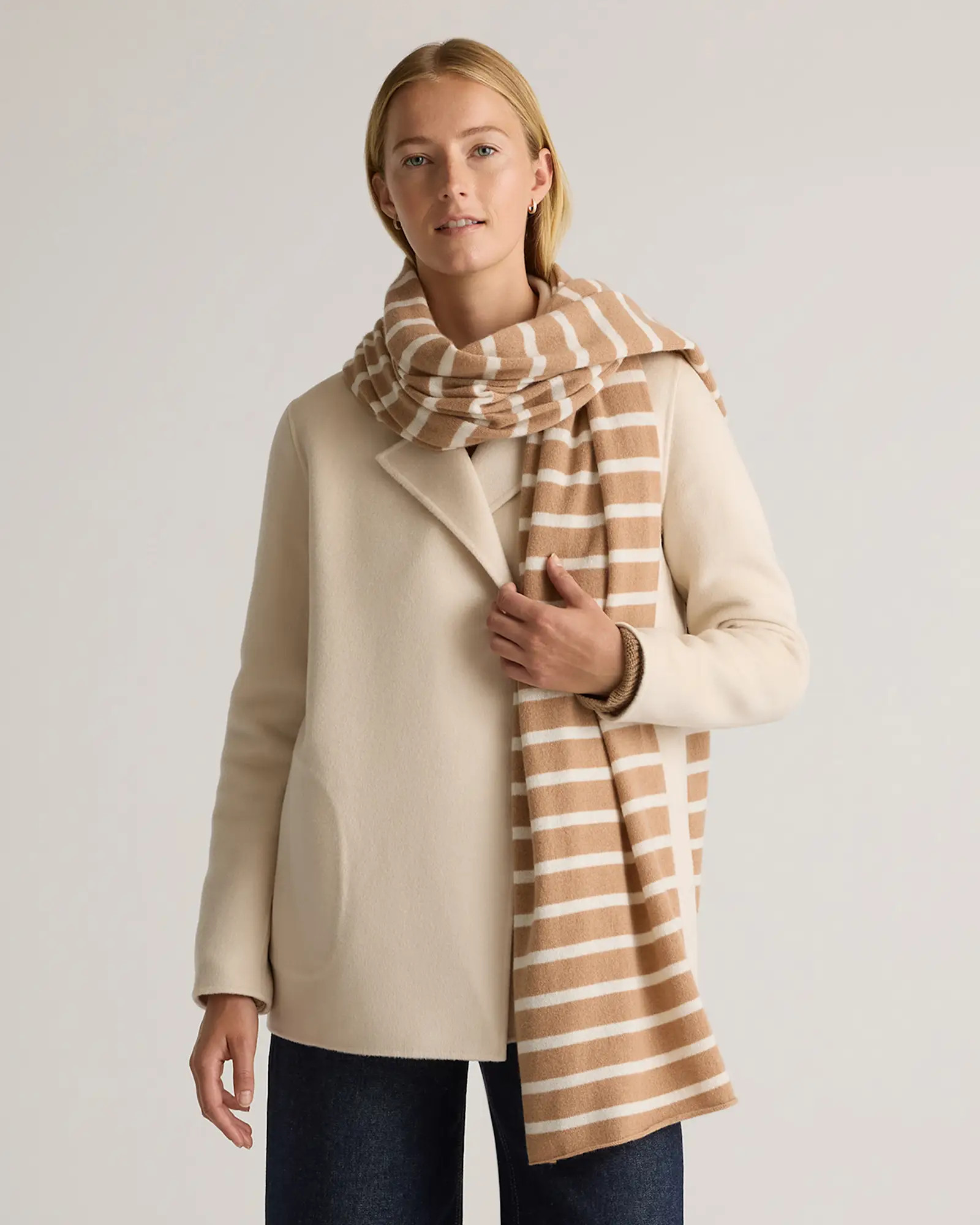 Cashmere Wrap | Quince in Camel/Ivory Stripe, Christmas Gifts Fir Her, Winter Scarf | Quince