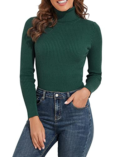 PrettyGuide Women's Ribbed Turtleneck Long Sleeve Sweater Green S | Amazon (US)