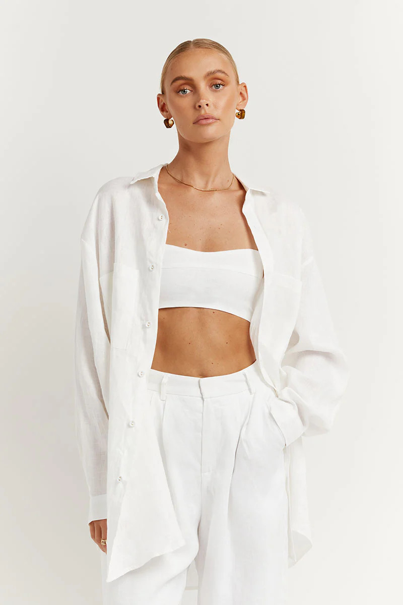 VENUS WHITE LINEN BOYFRIEND SHIRT | DISSH