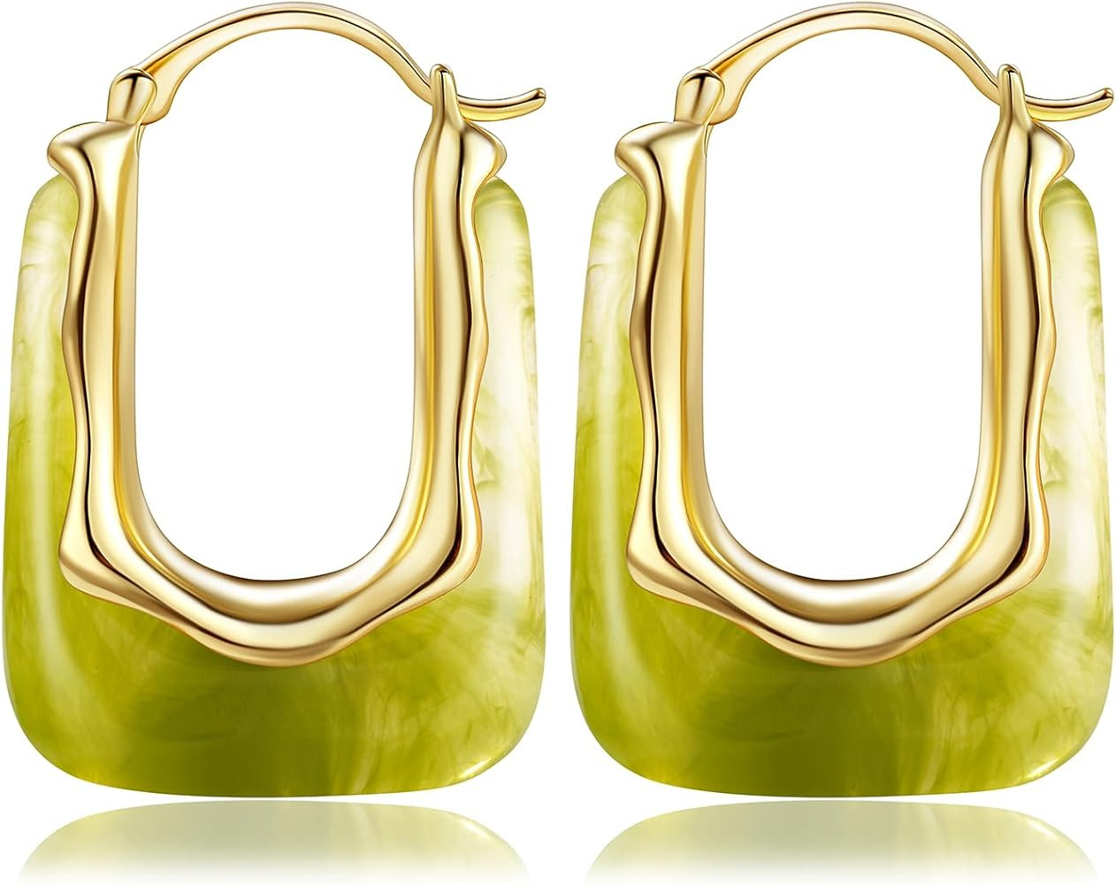 Acrylic Gold Hoop Earrings Chunky Huggie Statement Vintage Earrings Cute Resin Drop Earring Trend... | Amazon (US)