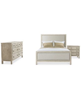 Furniture Parker Upholstered Bedroom Furniture, 3-Pc. Set (Full Bed, Dresser & Nightstand), Creat... | Macys (US)
