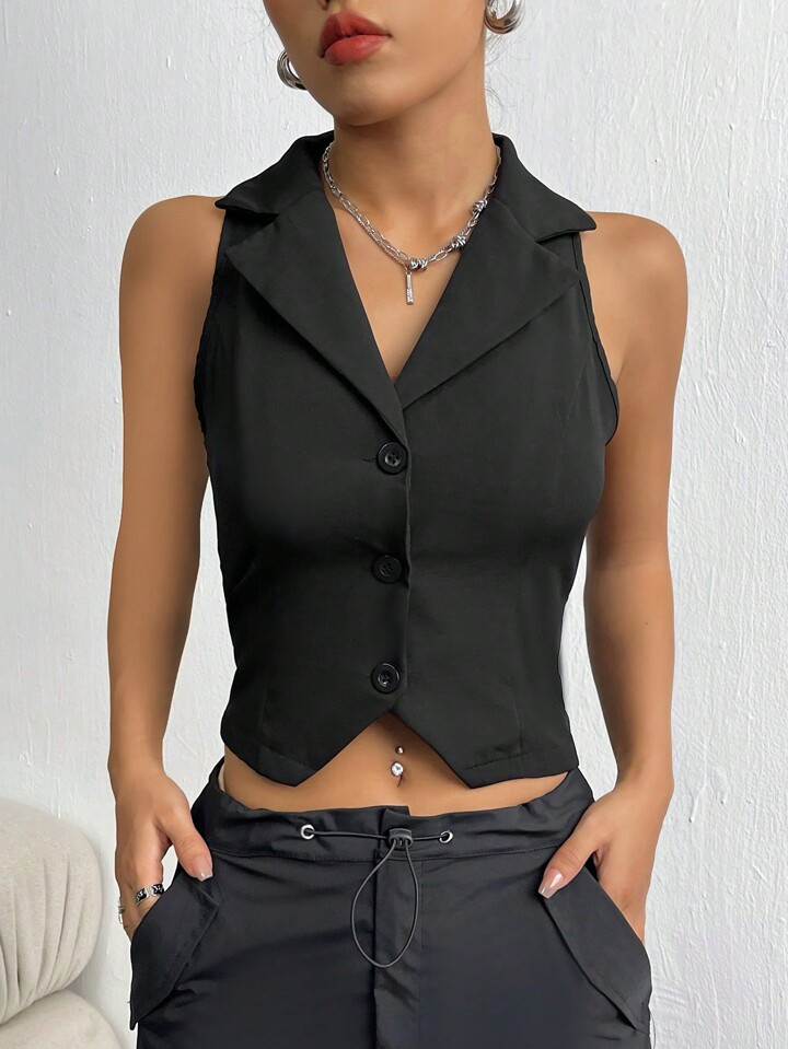 SHEIN EZwear Weste Blazer mit Einfarbig Knopf vorne, Crop | SHEIN