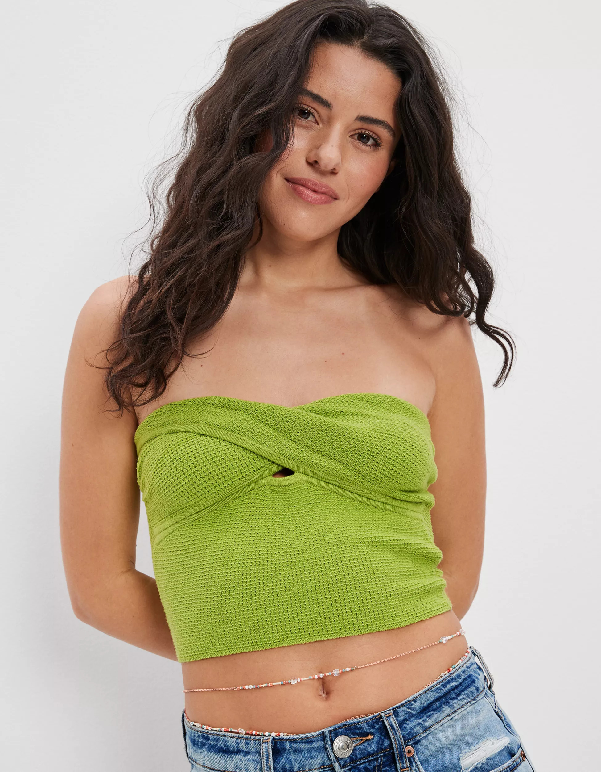 AE Cropped Sweater Knit Twist Tube Top | American Eagle Outfitters (US & CA)