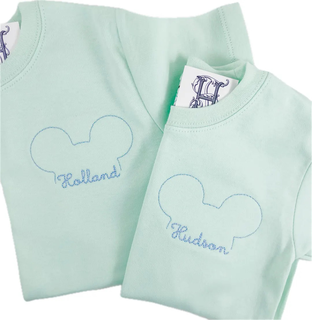 Personalized|Seafoam Vacation Shirt|Mouse Head Outline  Embroidery Design|Matching Siblings | Etsy (US)