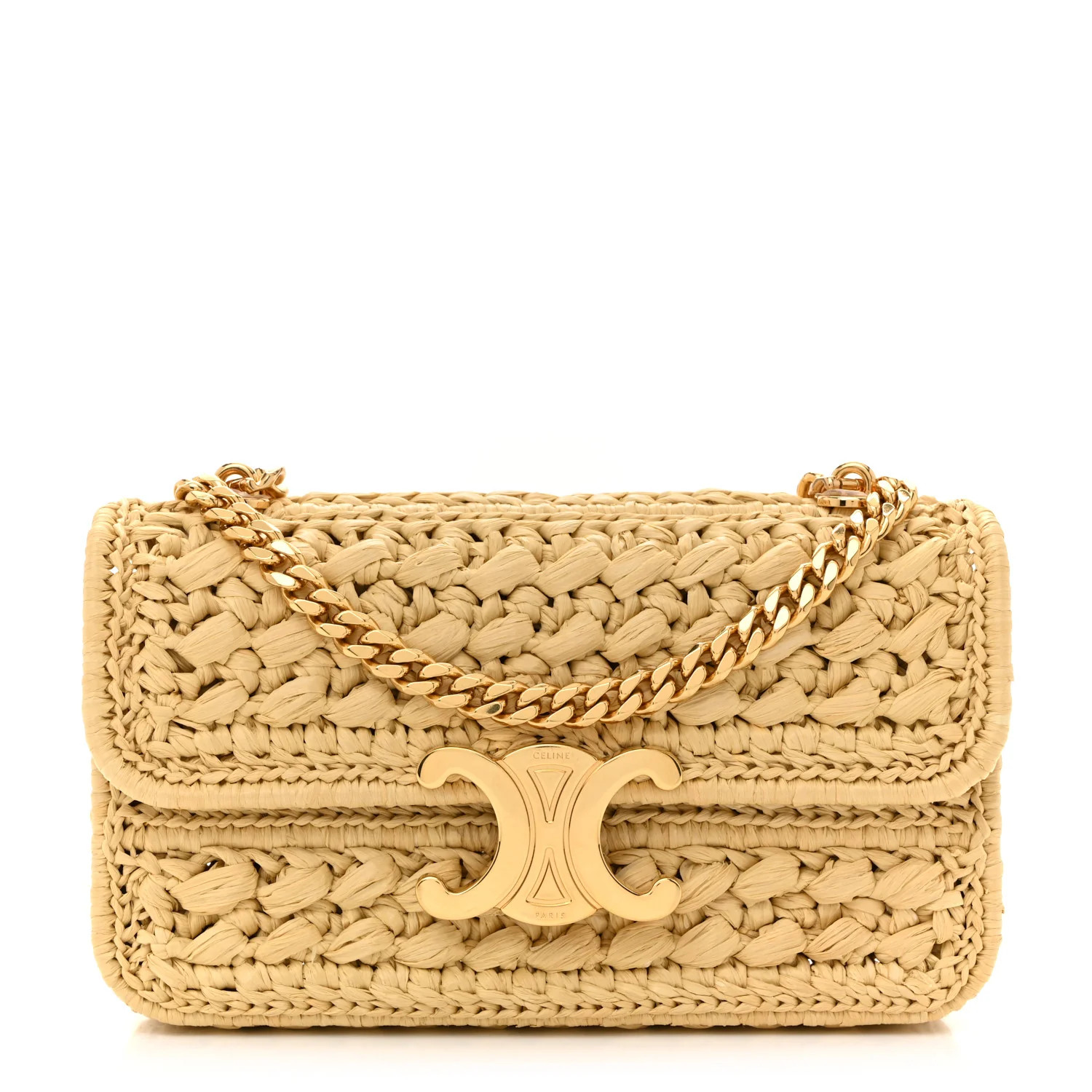 Raffia Effect Claude Chain Shoulder Bag Natural | FASHIONPHILE (US)