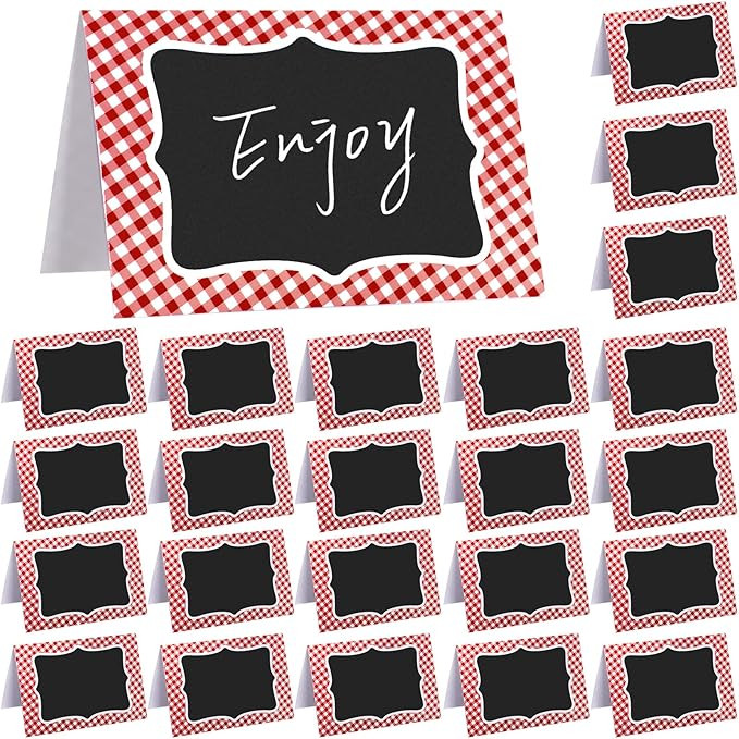 TaoBary 24 Pcs Red Gingham Picnic Party Decoration Supplies 6x4 Inch Italian Themed Chalkboard Te... | Amazon (US)