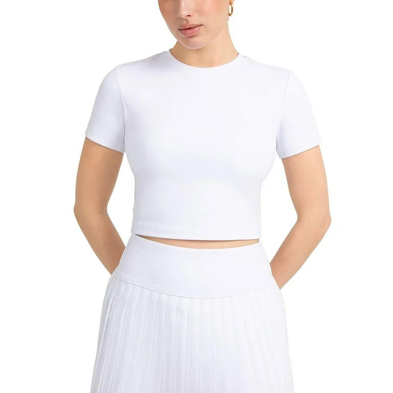 YITTY Active Women's UltraLuxe Essential Crop Tee, Athleisure, 4-Way-Stretch, True White, S | Walmart (US)