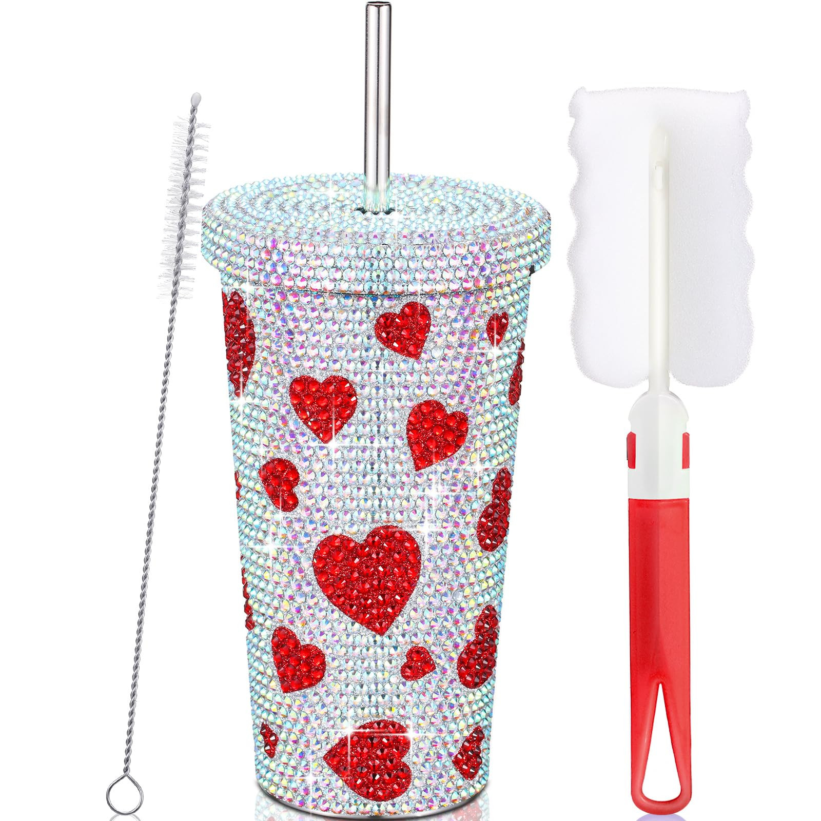 Domensi 17 oz Bling Diamond Tumbler Heart Print Rhinestone Cup Crystal Vacuum Insulated Mug for W... | Amazon (US)
