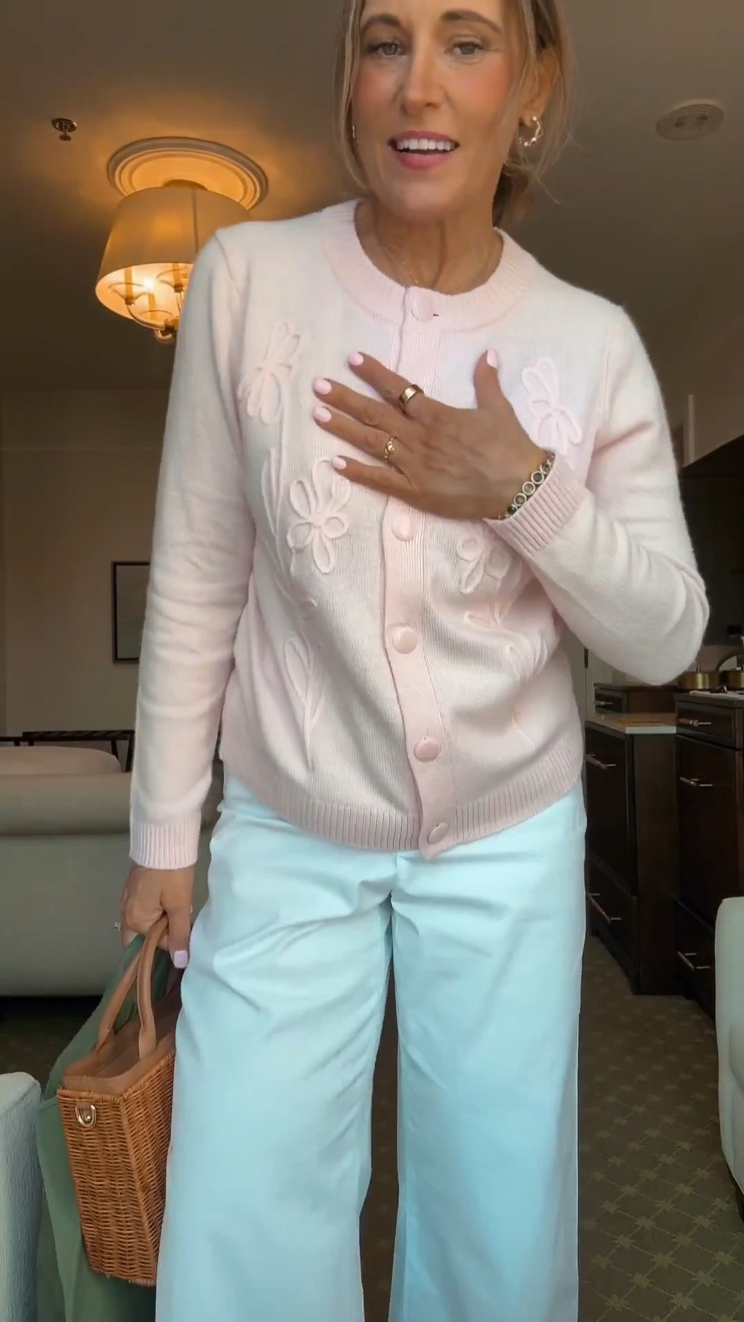 Gorgeous outfit styled by Tiffany with the prettiest pale pink and olive green combo. The pants are such a great fit and pull the whole look together. s
Wearing a medium sweater, size 10 pants, and a size 10 jacket—size up if between sizes.

#LTKOver40 #LTKMidsize #LTKMothersDay