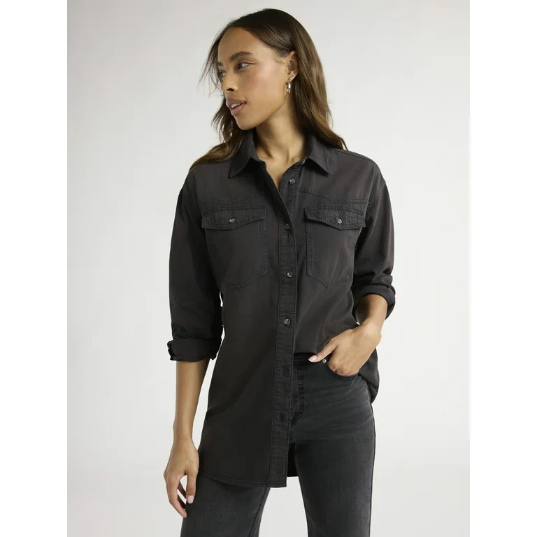 Sofia Jeans Women's and Women's Plus Sofia Oversized Boyfriend Shirt with Long Sleeves, Sizes XS-... | Walmart (US)