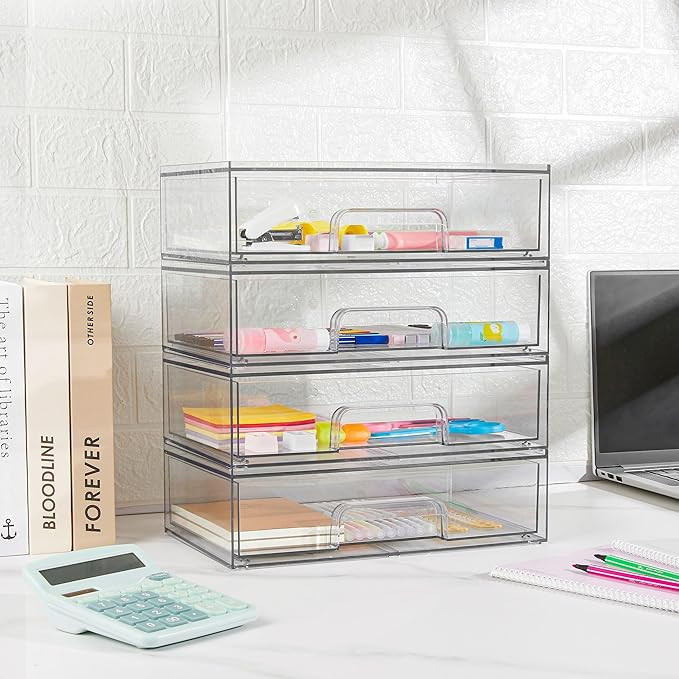 Vtopmart 12''W Clear Stackable Storage Drawers,2 Pack Acrylic Plastic Organizers Bins for Makeup ... | Amazon (US)