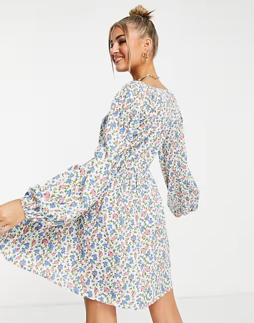 Daisy Street milkmaid corset detail mini dress in spring floral | ASOS (Global)