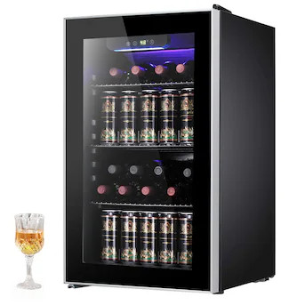 COWSAR 17.5-in W 130 -Can Capacity Silver Freestanding Indoor Beverage Refrigerator with Glass Do... | Lowe's