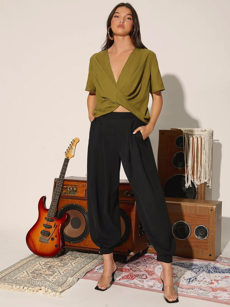 SHEIN Twist Front Solid Blouse | SHEIN
