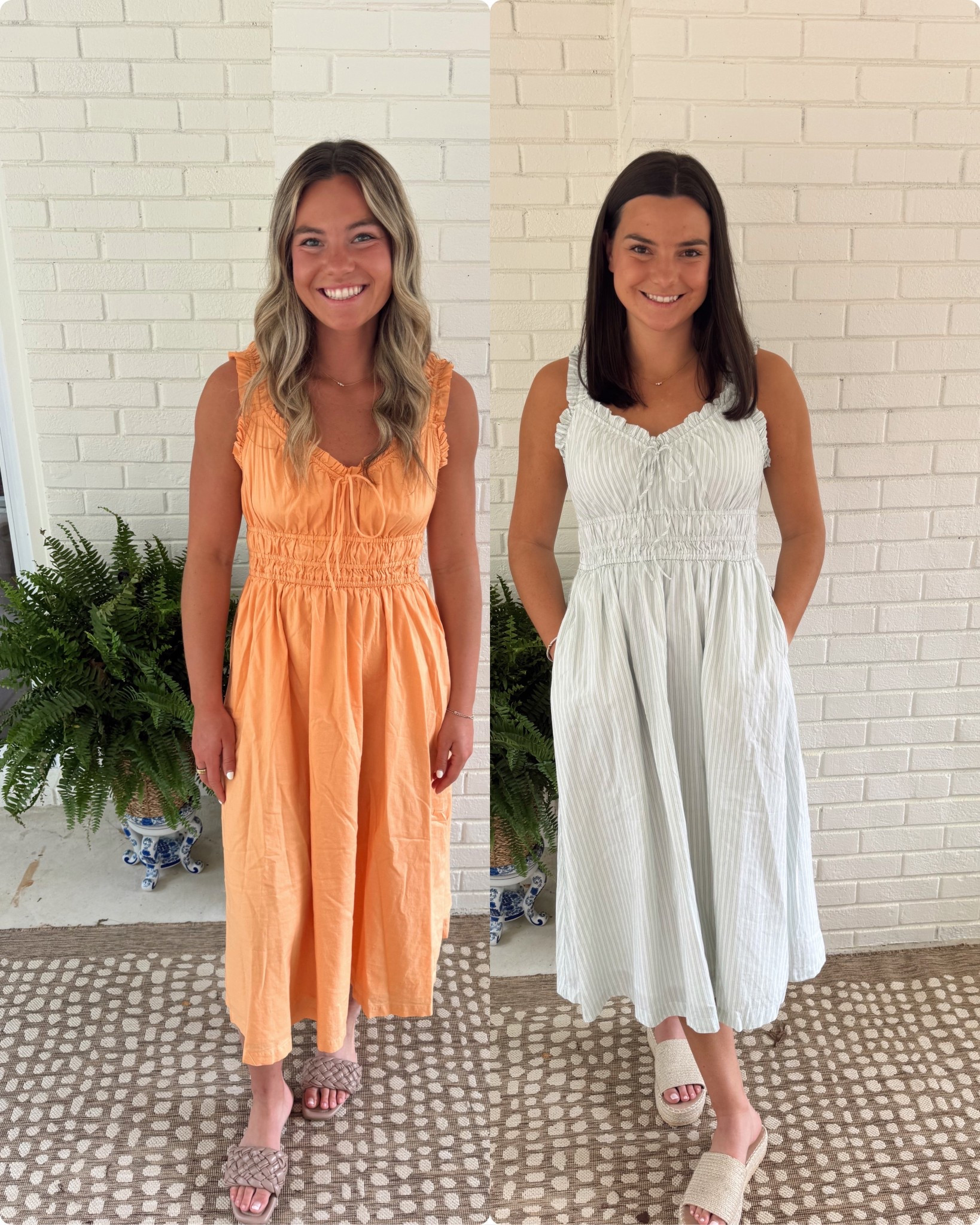 Loving these Old Navy spring dresses for everything from spring break to weekend travel and everyday spring fashion! They're flowy, flattering, and 20% off right now. Karly (5'5") is wearing a size Small in the orange, and Kristen (5'7") is in a Medium in the green stripe—both perfect picks for your spring wardrobe refresh

#LTKSeasonal #LTKFindsUnder50 #LTKStyleTip