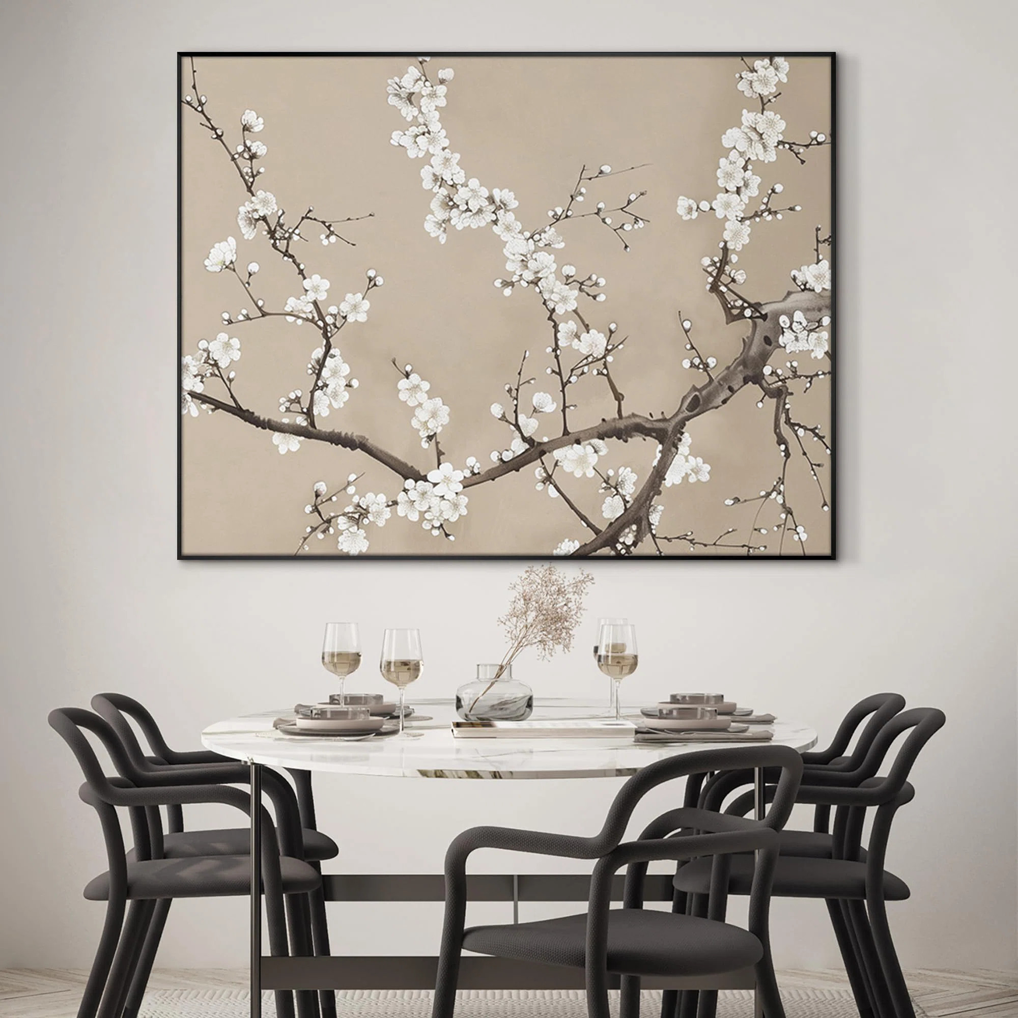 Elegant Plum Blossom Branch Japanese Canvas Illustrations Extra Large Framed Wall Art Print Decor | Wayfair North America