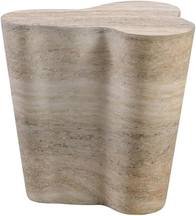 MAKLAINE Transitional Faux Travertine End Table, Tan Finish, Concrete Material, Short Free-Form S... | Amazon (US)