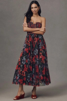 Hutch Corene Strapless Floral Tulle A-Line Midi Dress | Anthropologie (US)