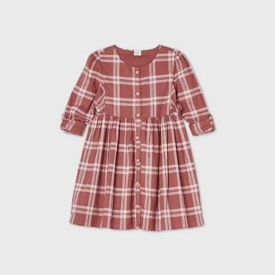 OshKosh B'gosh Toddler Girls' Plaid Long Sleeve Dress - Burgundy | Target