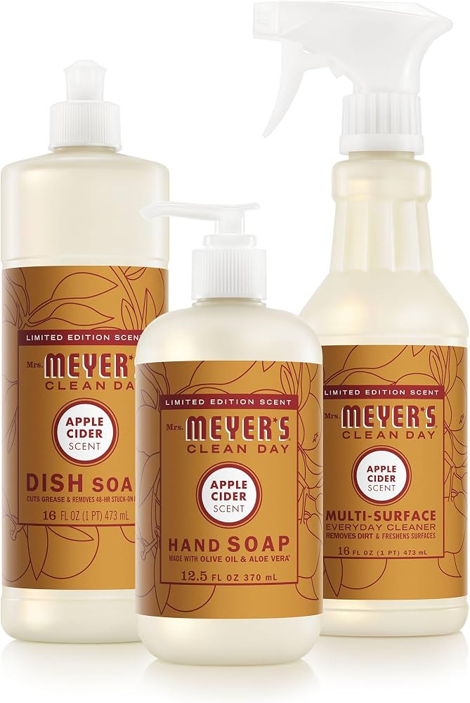 Mrs. MEYER'S CLEAN DAY Kitchen Basics Set, Apple Cider Scent Cleaning Supplies includes Hand Soap... | Amazon (US)
