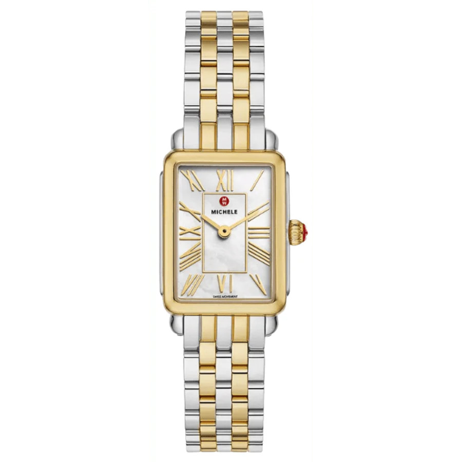 Michele Deco Park Mother of Pearl Dial 18K Gold-Plated Steel Women's Watch MWW06E000145 | Shop Simon