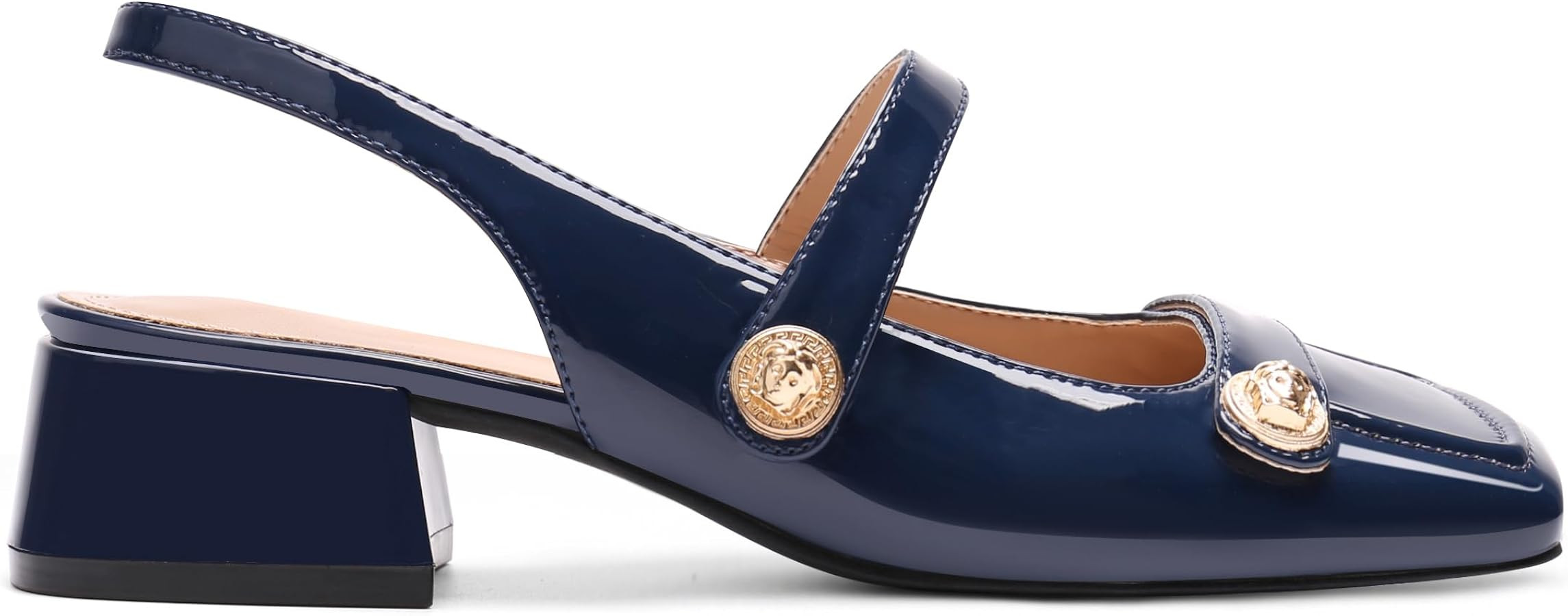 Slingback Mary Jane Heels for Women Low Block Heel Closed Square Toe Pump Shoes Heels Classic Dai... | Amazon (US)