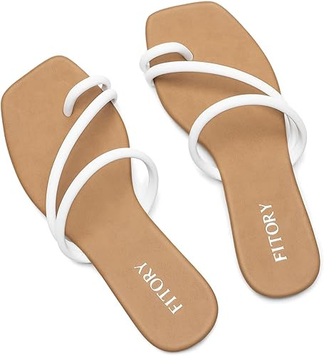 FITORY Women's Cross Strap Flat Sandals,Fashionable Toe Ring Thong,Open Toe Slide Shoes for Summe... | Amazon (US)