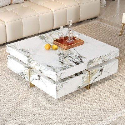 TIRAMISUBEST Modern Square Marble Textured Coffee table with 4 Drawers and Suspended Base, 43.3'' Center Table Cocktail Table for Living Room | Target