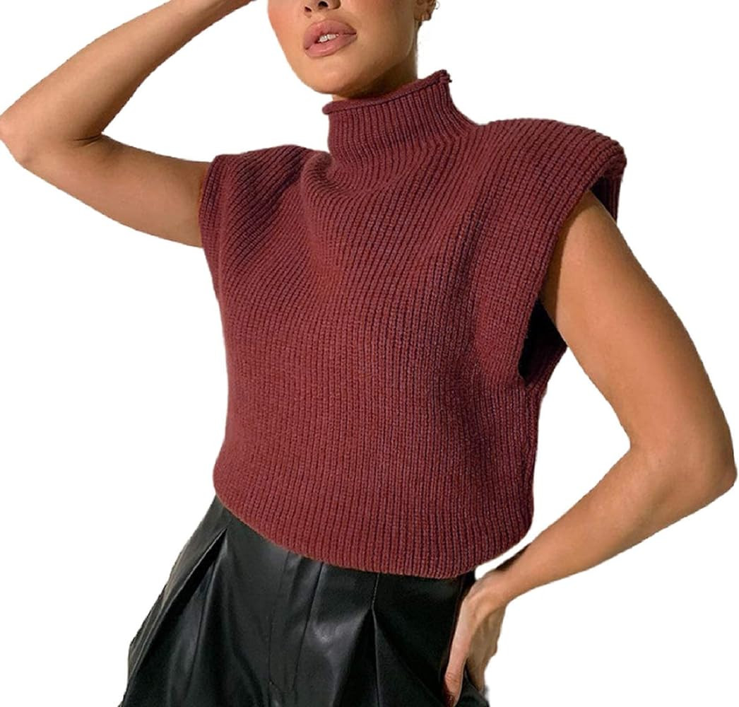 Luckinbaby Casual Women’s Knit Sweater Vest Turtleneck Sleeveless Knitted Tank Tops Shoulder Pa... | Amazon (US)
