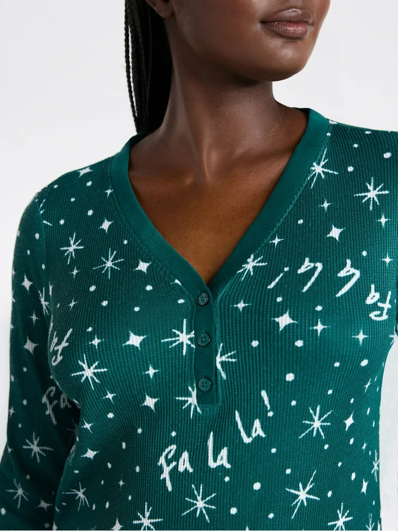 Joyspun Women's Waffle Knit Henley Sleep Top, Joggers and Socks Pajama Set, 3-Piece, Sizes XS-3X ... | Walmart (US)